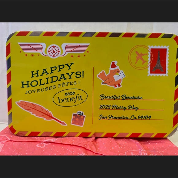 Benefit Cosmetics ~ Laughter is the Best Cosmetic ~ Happy Holidays Postcard Tin - Picture 2 of 9